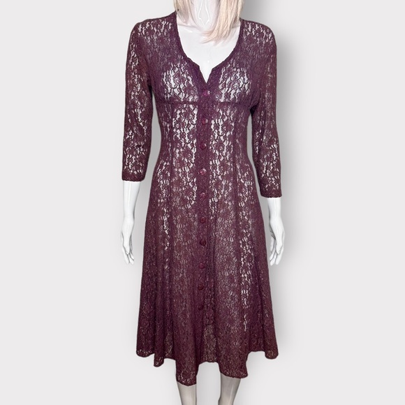 Vintage 1990’s My Michelle Purple Lace Sheer Maxi Dress - Picture 2 of 10